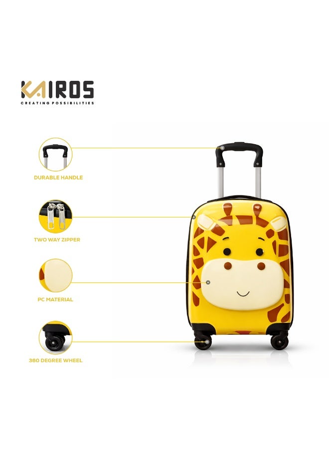 Kairos Giraffe Fun & Travel Yellow Suitcase, Durable, Lightweight, Spacious, Kids Trolly Cabin Bag - Image 4